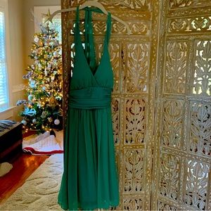 Turquoise halter dress with flowy skirt